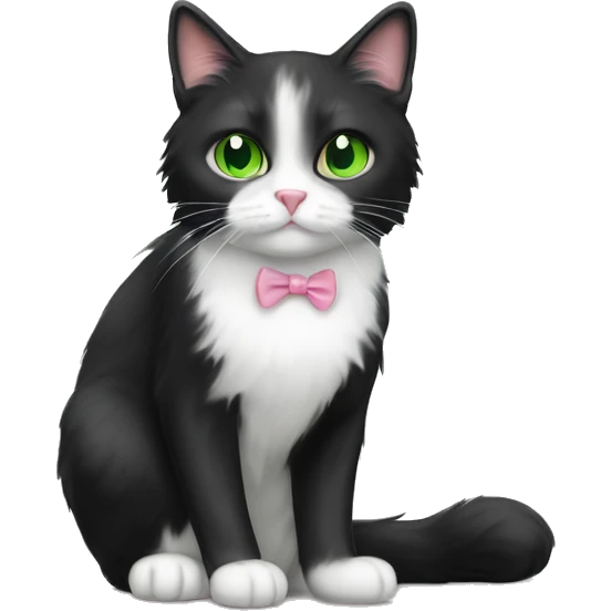 tuxedo long hair cat with green eyes and pink nose  emoji