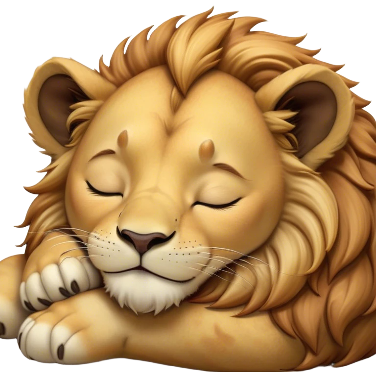 Meme-Worthy Cute Sleeping Lion Cub Portrait Emoji, Head resting peacefully with a contented smile, showcasing a robust build and a luxuriously soft tawny Fur with a flowing mane, eyes shut in a serene, restful nap, Simplified yet hilariously adorable features, highly detailed, glowing with a soft, drowsy light, high shine, relaxed and utterly lovable, stylized with an air of playful laziness, bright and heartwarming, soft glowing outline, capturing the essence of a comically sleepy Lion Cub, so meme-worthy it feels like it could instantly become the next viral sensation of adorable slumber! emoji