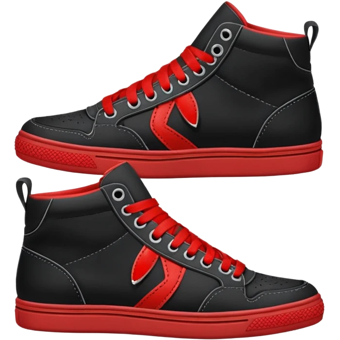 an ios genmoji for pair of black mid top sneakers with red laces emoji