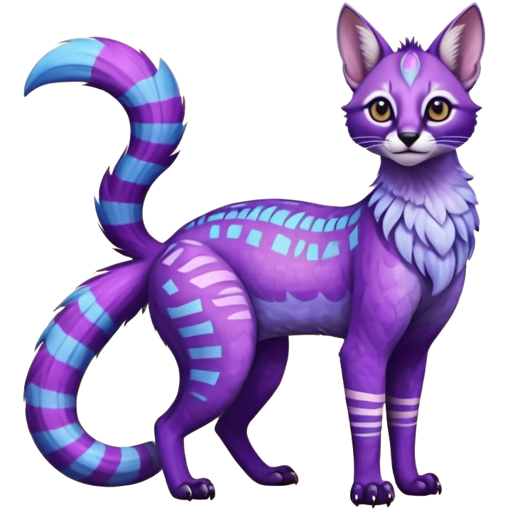 Colorful banana-cream-colored, violet-pointed, tropical tribal glorious iridescent divine exotic cute cool beautiful beautiful fantasy-caracal-civet-genet-sergal-vernid-Gryphon-Cacomistle-Trico-oncilla-animal-Fakémon-hybrid-fursona (full body) emoji