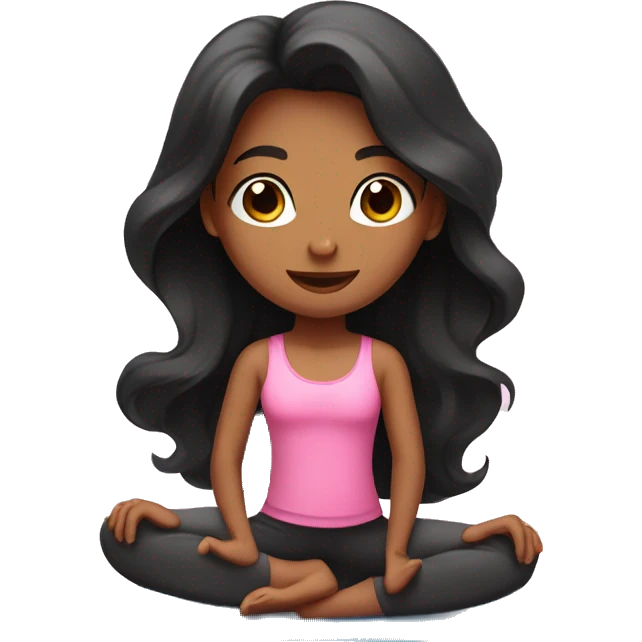 Girl with wavy black long hair doing yoga in pink mat emoji