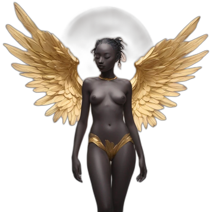 Bare belly, Wings, Choker, Colorless garden, Bathed in shadows, FOV 90 degrees, short lighting, L USM, Cold Colors, gilded technique, taiji, extremely hyper aesthetic, absurdres emoji
