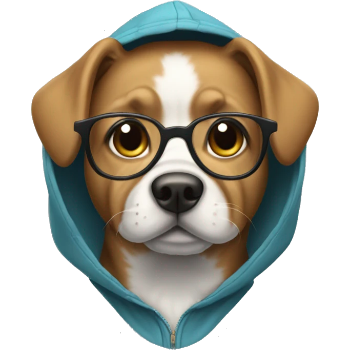 Dog wearing hoodie jacket with eyeglasses emoji