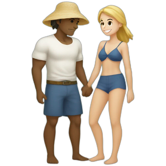 at the beach young metis Man and white woman hug love emoji