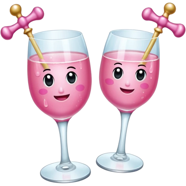 Dos Champagne rosa cruzadas de la parte donde se sostiene con la mano, formando una x, con un listón de moño color rosa claro  emoji