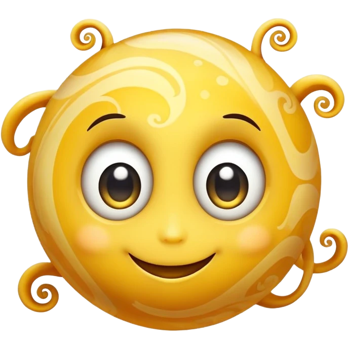 fantasy yellow planet with swirls and a cute smiling face with big eyes emoji
