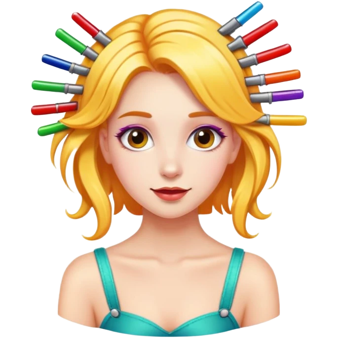 A playful and beautiful girl with many colorful hairpins on her hair emoji