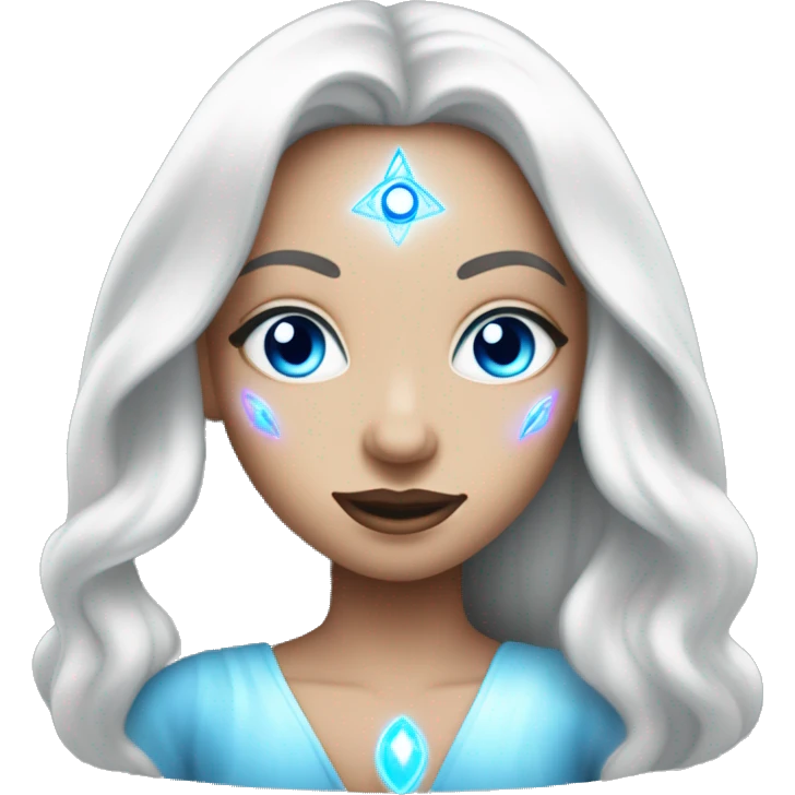 magical diva with thin pink andromedan skin long hair and blue eyes glowing third eye emoji