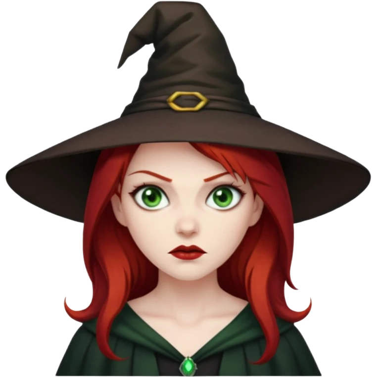 Dark blood Red haired witch. Green eyes annoyed. Sexy attitude. emoji