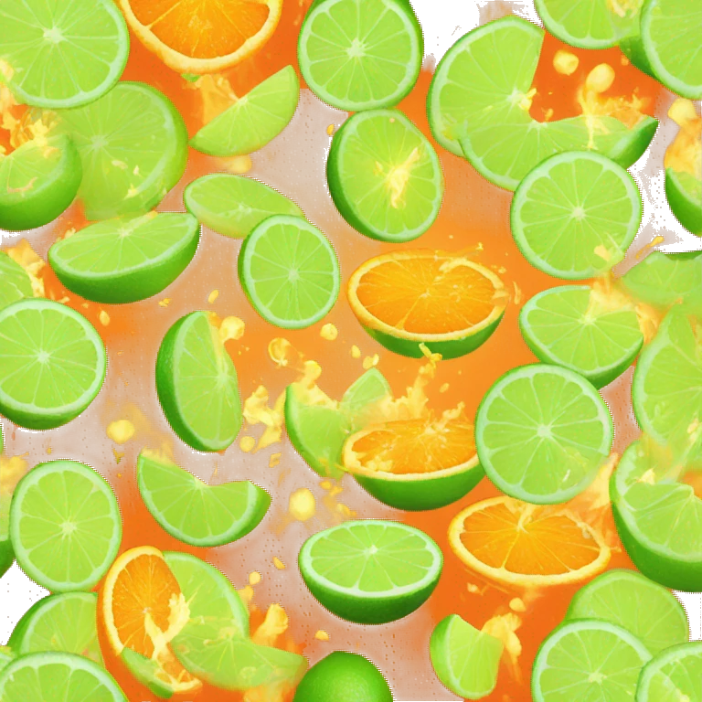 an explosion with lime, orange, torange, lima emoji