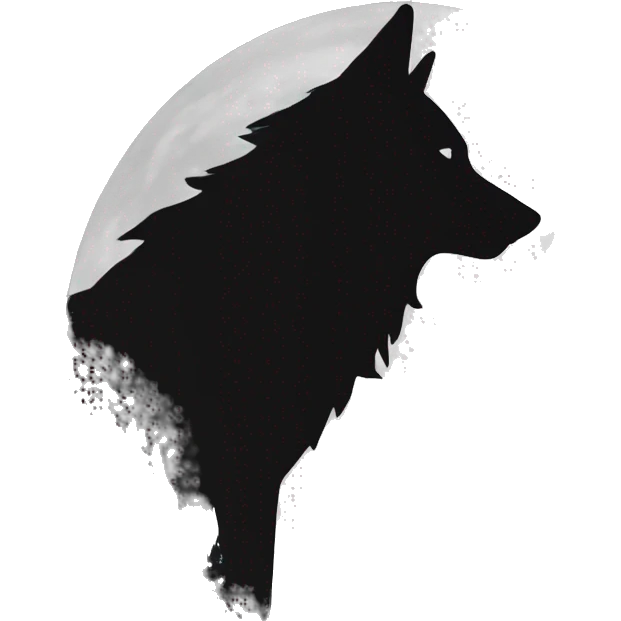 B&w siluet of the Wolf in the forrest and moon emoji
