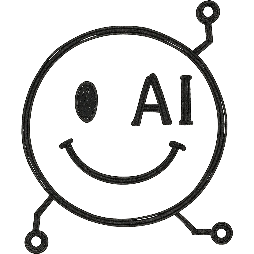 smiley AI emoji, hand drawn icon style, playful and modern, touch of AI circuitry emoji