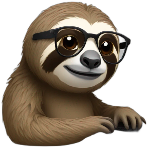 sloth with glasses working on a laptop emoji