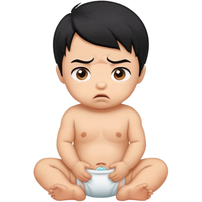 Disgusted baby in diaper with black hair and tan skin emoji