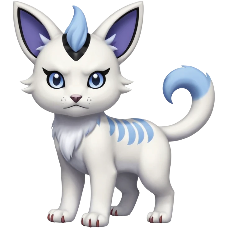 Absol-Purrloin-Meowth-Gatomon-fusion, full body emoji