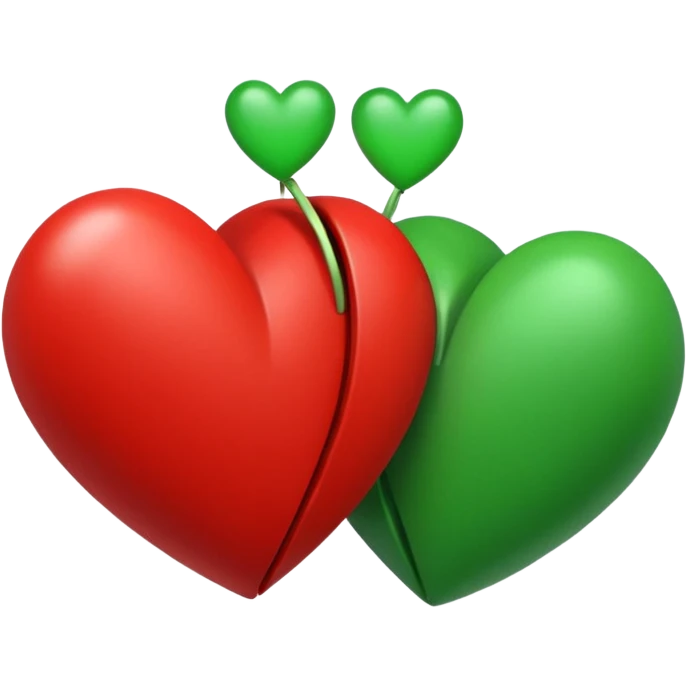two hearts orbiting around each other. one is red, the other is green emoji
