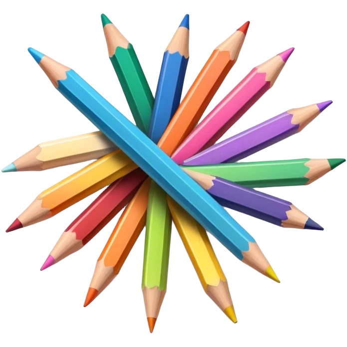 Cinematic Realistic image of a set of finely sharpened colouring pencils arranged neatly on crisp paper, rendered with vibrant hues and detailed pencil textures, illuminated by soft, creative lighting that captures the spirit of artistic expression emoji