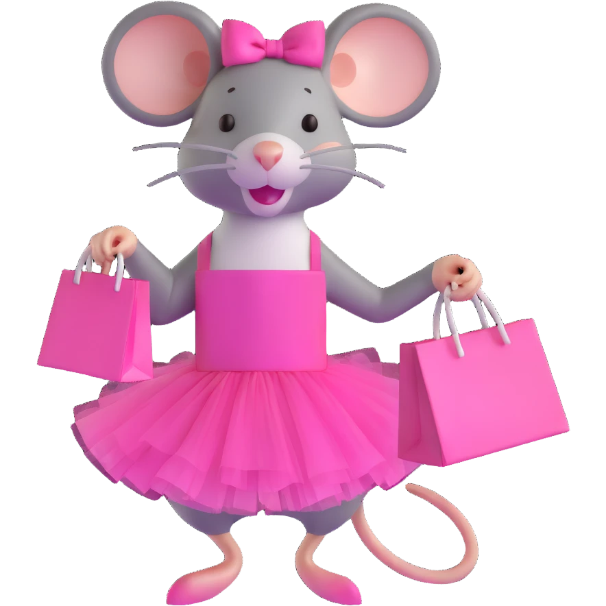 rat with a pink dress and tutu holding a Sephora shopping bag emoji