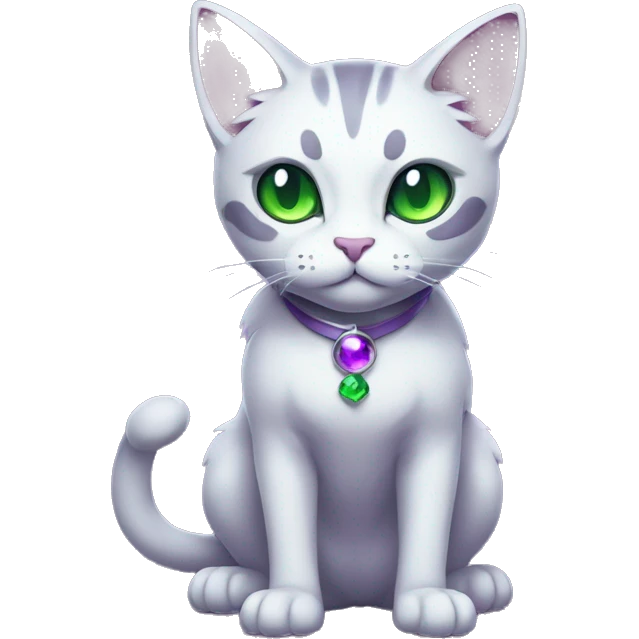 Dark-type-Fakémon-Cat Purple eyes, green gem on chest, full body emoji