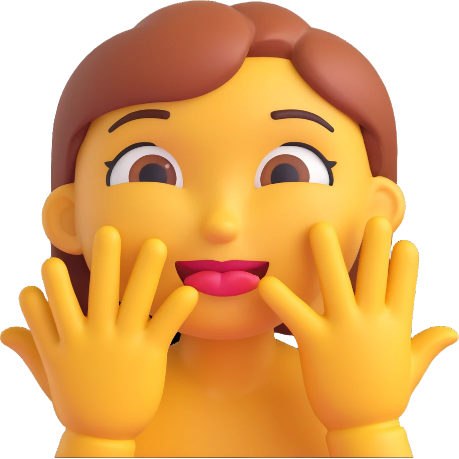 playful flirty emoji with hands rubbing together suggestively, lips biting gently, head slightly tilted, direct eye contact, confident teasing, subtle cheeky charm, bright warm colors, smooth polished cartoon style emoji