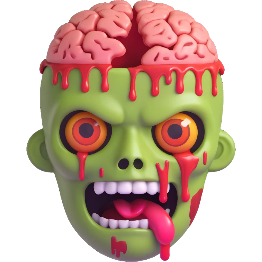 zombie emoji, brain exposed, drooling emoji