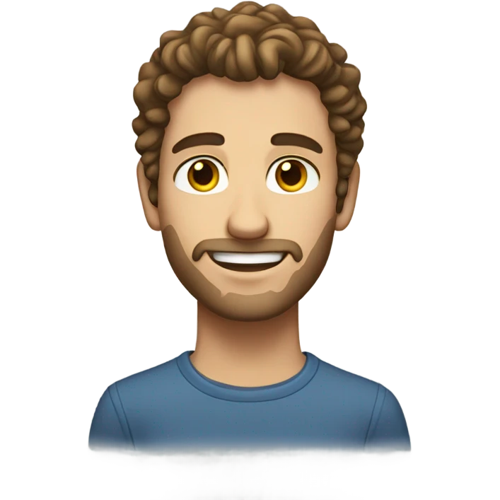 Caucasian male, long curly brown hair, brown glass stubble emoji