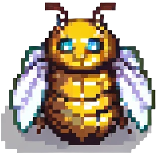 pixel art bee with a tiny helmet and shield emoji