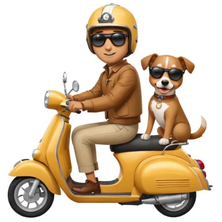 man and his pet dog riding a vespa emoji