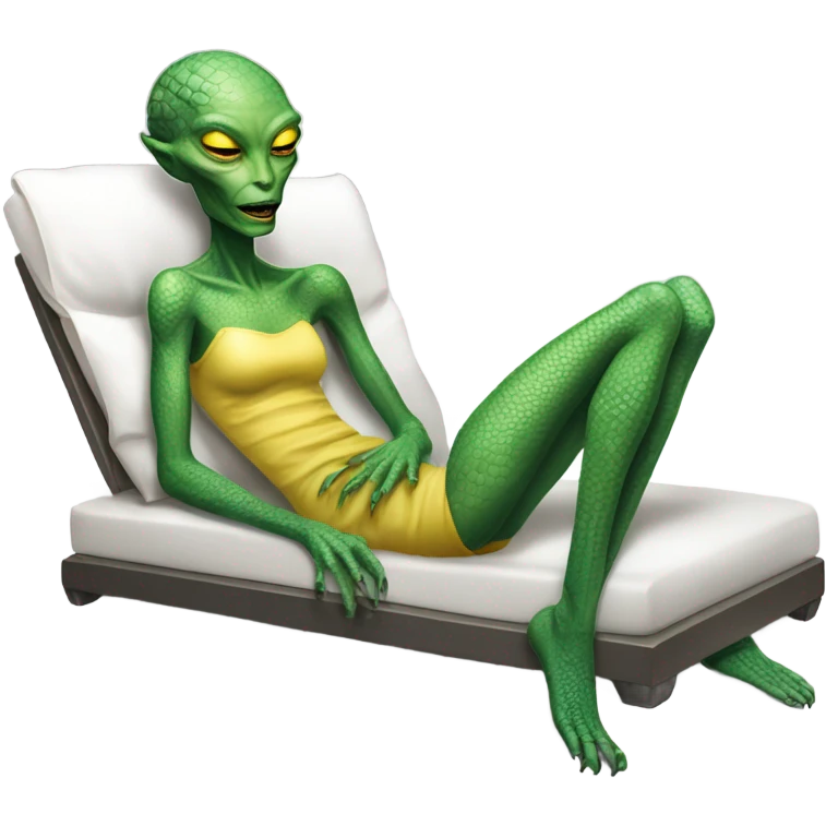 a Reptilian alien woman laying on the bed emoji