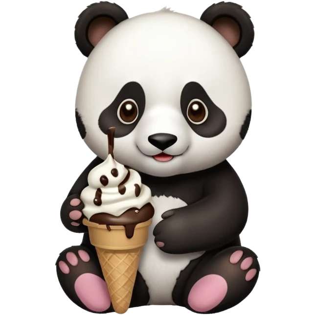 Panda eating chocolate ice cream with pieces of chocolate  emoji
