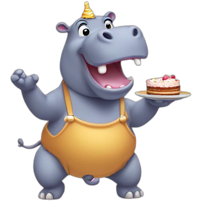 Dancing hippo eating cakes emoji