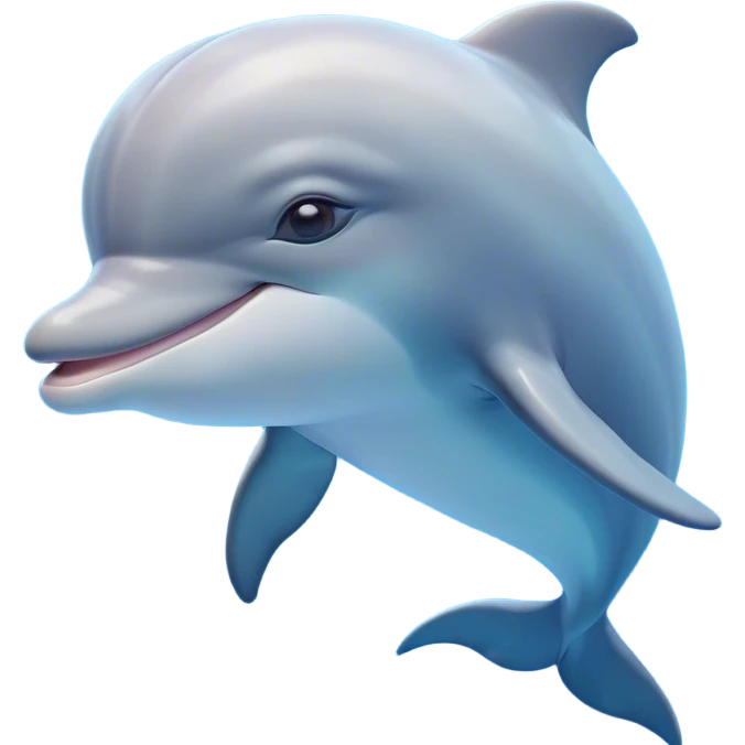 Cinematic Dreamy Dolphin Portrait Emoji, Floating serenely in a gentle sea of soft light, with a relaxed, streamlined body and half-closed, drowsy eyes that reflect a peaceful underwater lullaby, and a subtle, contented smile, Simplified yet irresistibly adorable features, highly detailed, glowing with a soft, dreamy aquatic radiance, high shine, calm and enchanting, stylized with an air of sleepy marine wonder, soft glowing outline, capturing the essence of a super cute dolphin that appears ready to drift into a sweet, soothing nap! emoji