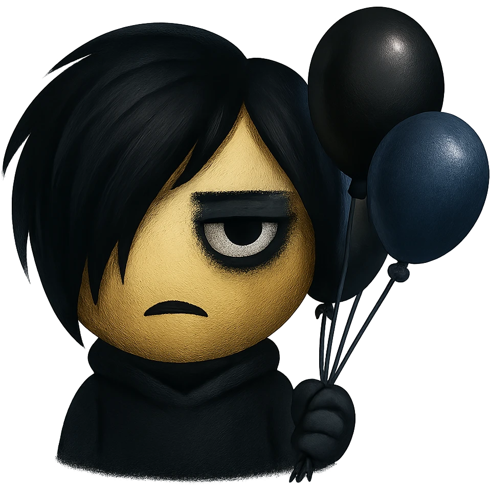 emo emoji, black and blue balloon, mysterious style, no background emoji