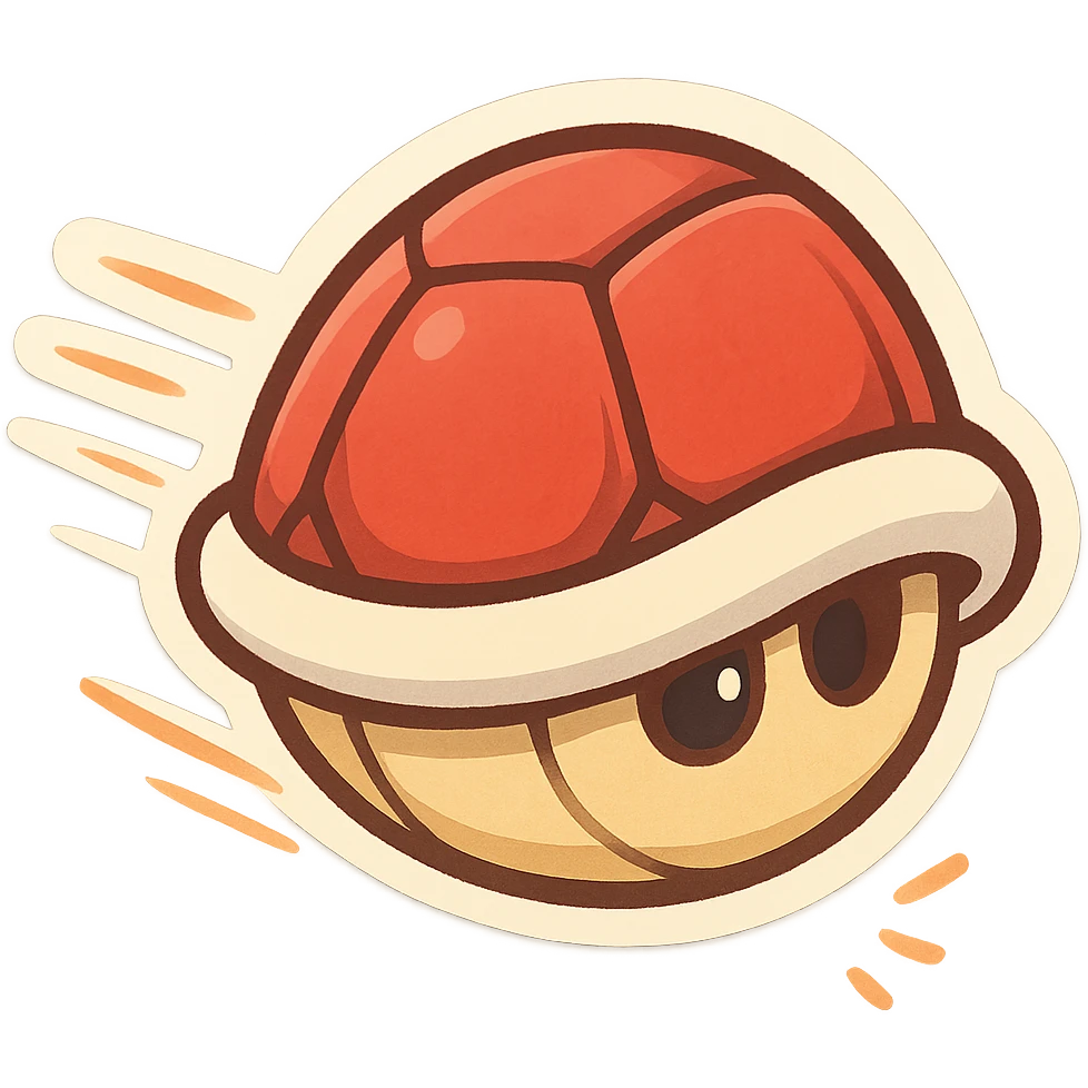 red shell power-up with motion lines, dynamic and playful, Mario Kart 8 Deluxe emoji