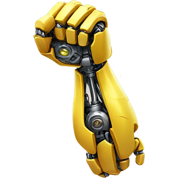 Yellow mechanical cyborg arm that’s flexing bicep emoji
