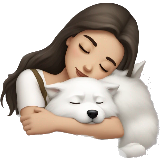 Brunette pale girl sleeping with Samoyed emoji