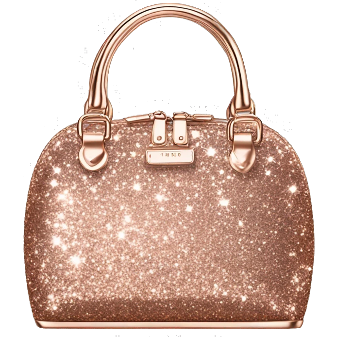 Realistic rose gold Sparkle glitter designer purse isolated.  emoji