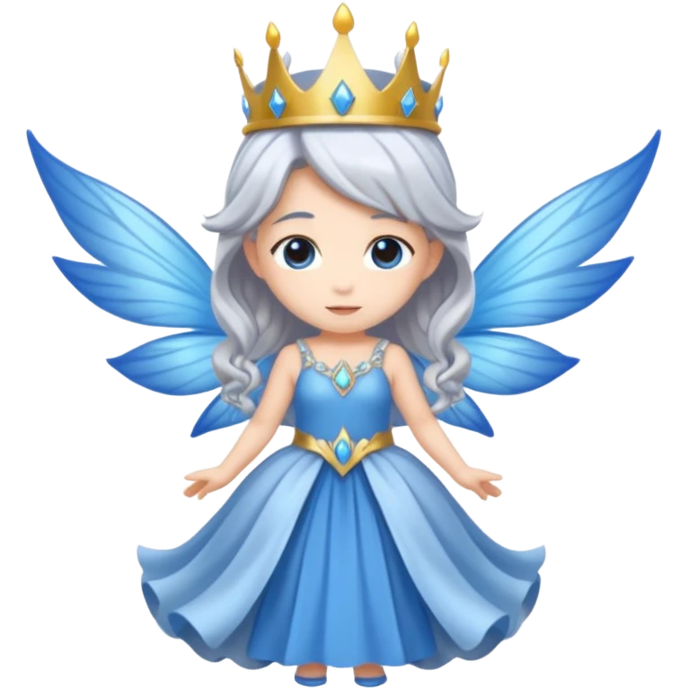  moon  fairy queen silver hair, blue wings, chibi full body emoji