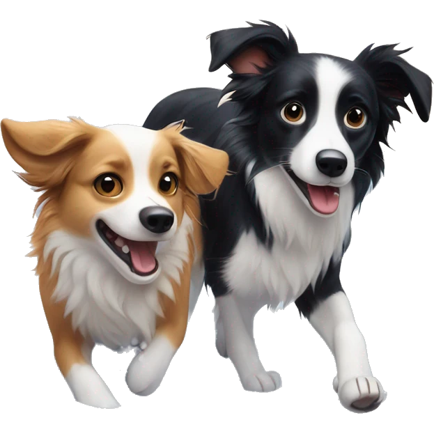 Border collie and chiweenie playing in the snow  emoji
