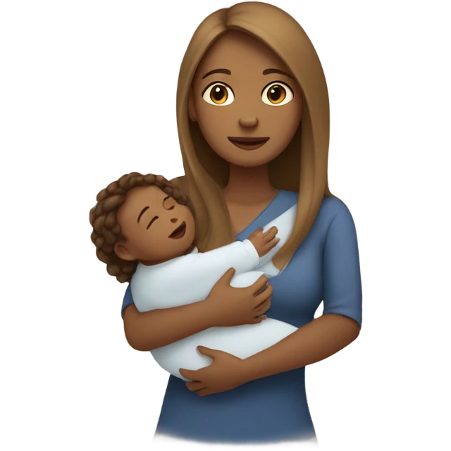 light brown mom with long hair holding baby boy emoji