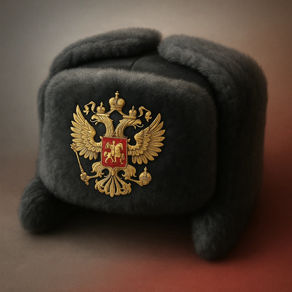 Russian hat ushank with the coat of arms of Russia, with background emoji