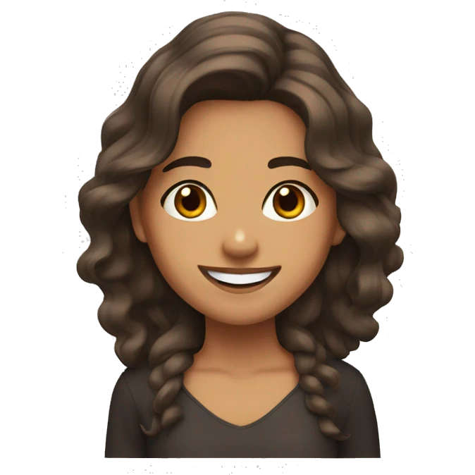 Mexican girl, brown eyes, happy, brown king wave hair  emoji