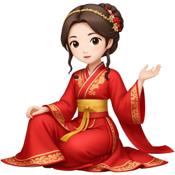 Beautiful girl wearing red Hanfu wedding dress sitting emoji