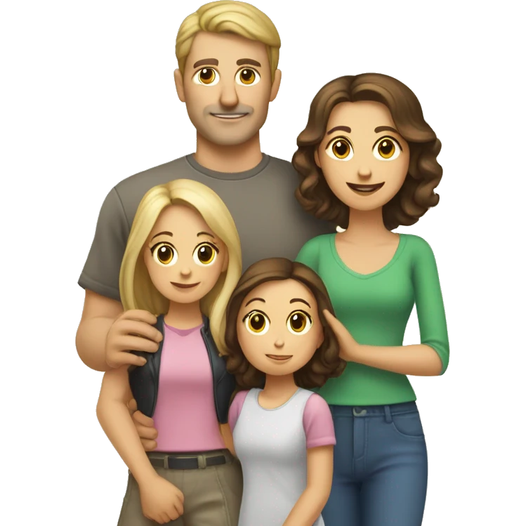 Caucasian family of four with man woman and two girls emoji