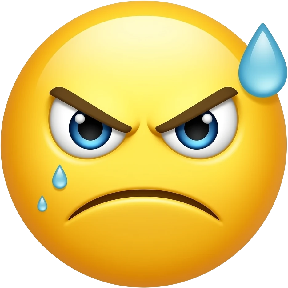 angry yellow emoji with sweat drop emoji