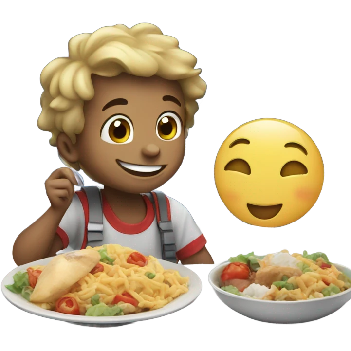smiling boy enjoying meal on moon emoji