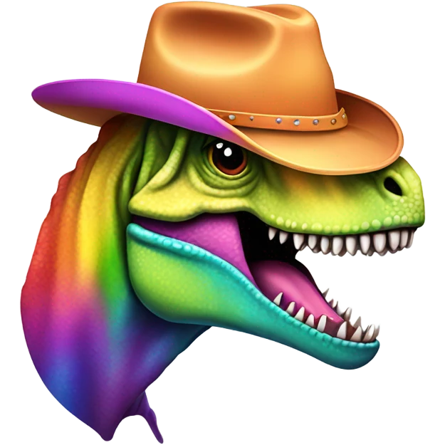 Rainbow dinosaur T-Rex with a cowboy hat emoji