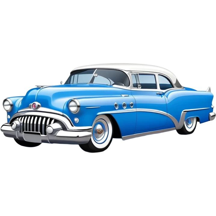 classic hot rod car, 1950s Buick Century influence, bright blue and white colors, chrome accents emoji