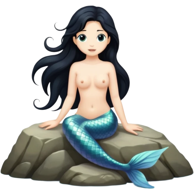 A naked mermaid with long hair on a stone emoji