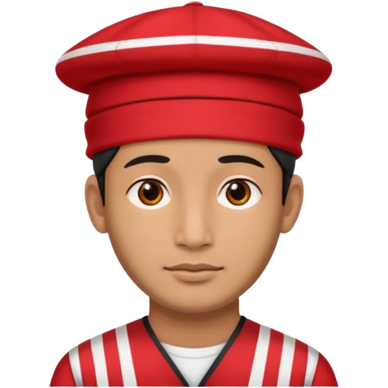 man wearing a Nepali Dhaka topi with stripes and design on it and it should be in red colour emoji